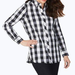 Foxcroft Mary buffalo plaid check black and white 18 crinkle NWT